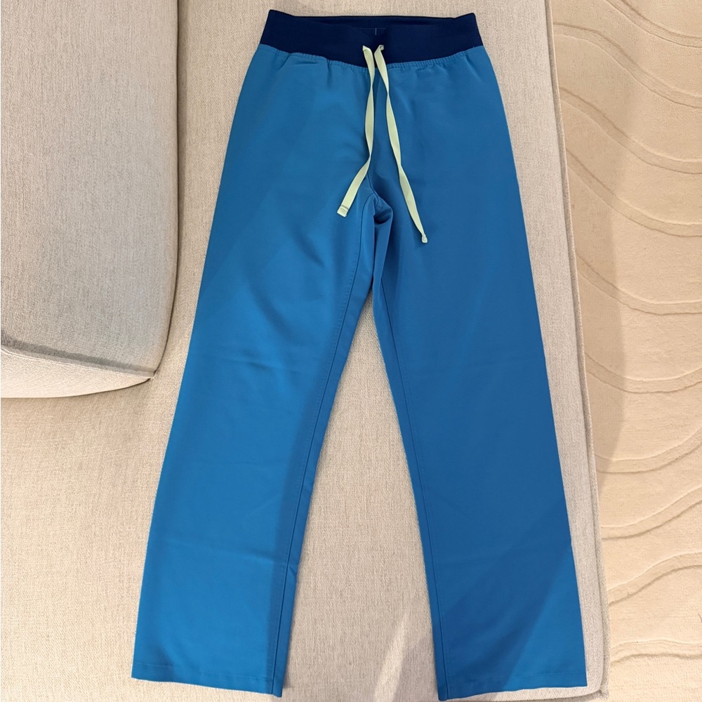FIGS Scrub Pants XS Petite Teal Blue Contrast Waist Drawstring